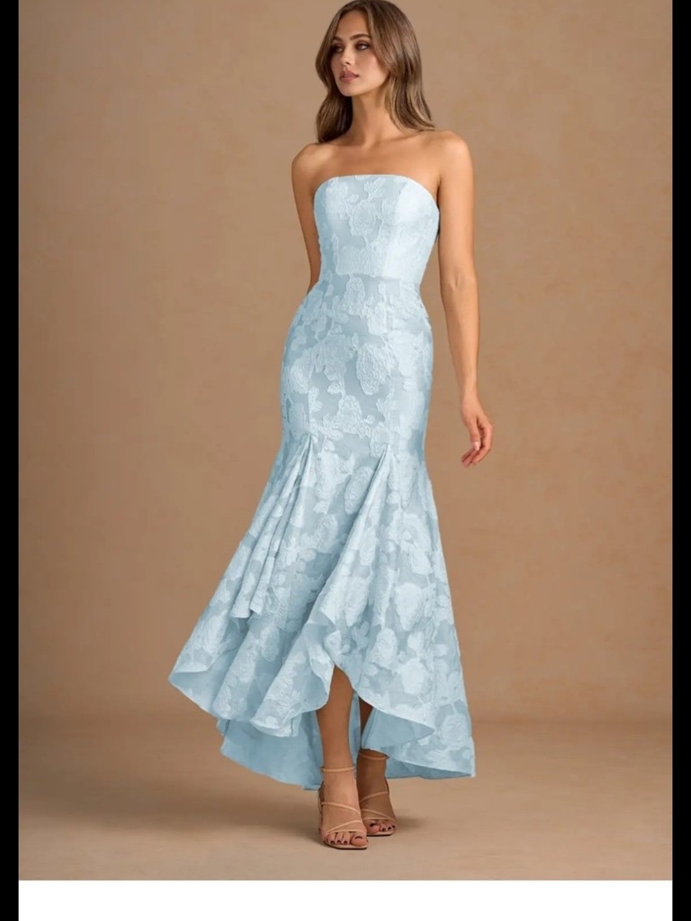 Azazie Strapless Light Blue Jacquard Mermaid Wedding Dress